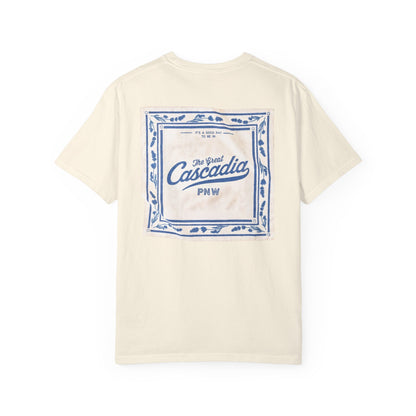 Cascadia PNW Graphic T-Shirt — "Sea Shack" Chest Logo & Vintage Bandana Back Print